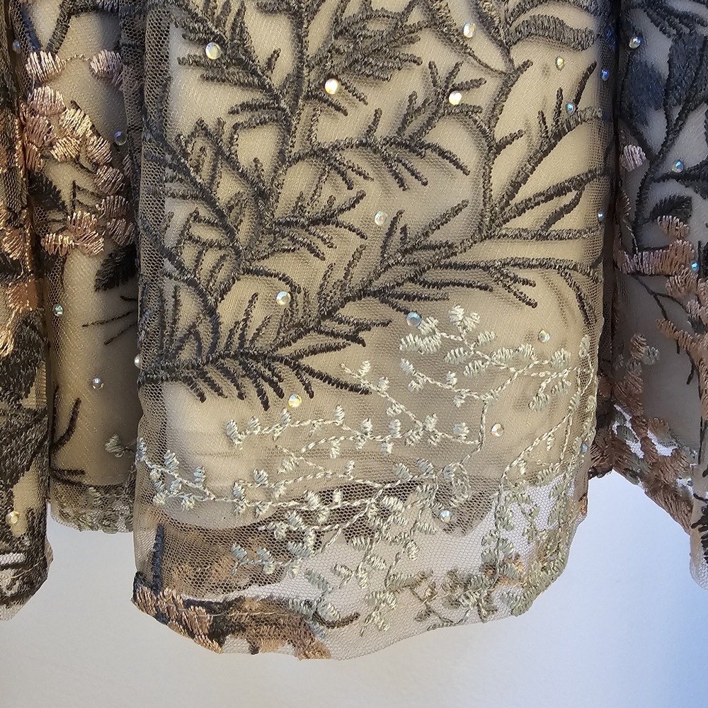 Embroidered Flower and Rhinestone Mini Dress - Picture 3 of 12